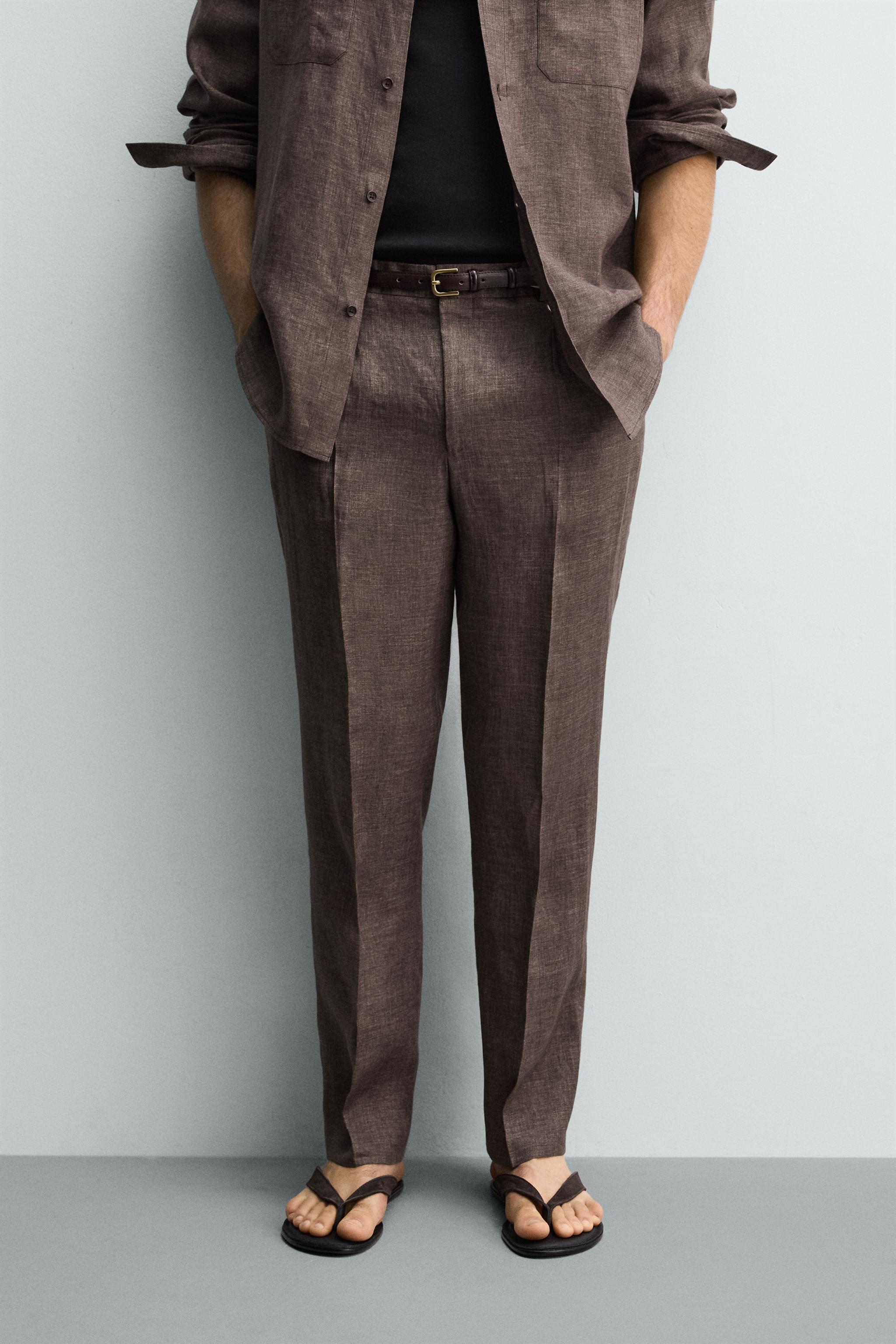 REGULAR FIT 100% LINEN PANTS